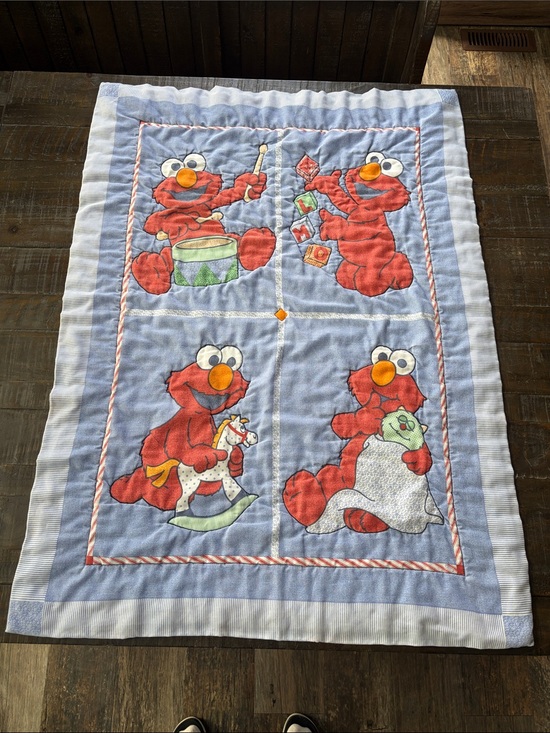 Sesame Street Other - Vintage 90s Sesame Street Elmo Plush Rocking Horse Drum Toy Nursery Crib Blanket